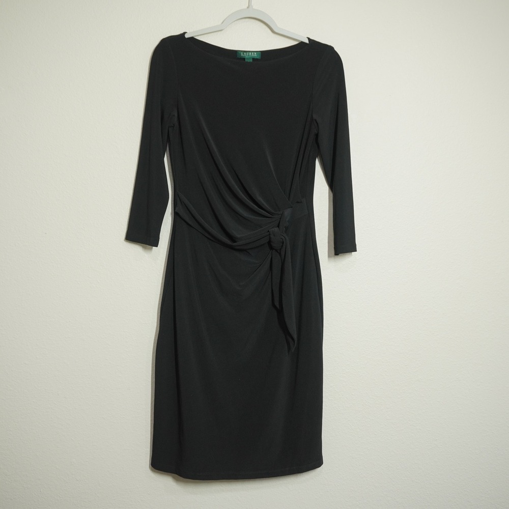 Lauren Ralph Lauren Women's Size 8 Classic Sheath Dress Black Waist Side Tie